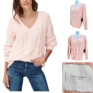 Lucky Brand Plush Pink V-Neck Pullover Sz. L NWT